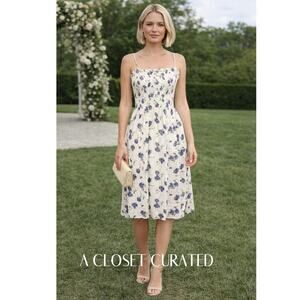 Reformation Sable Midi Dress White Blue Floral New Large